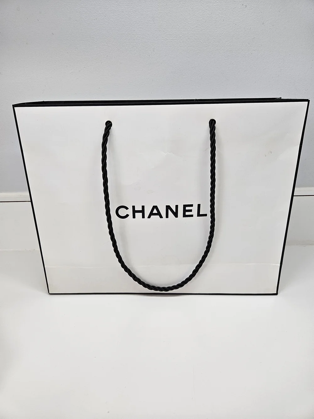 Authentic CHANEL White Logo Two Piece Gift Box with Tissue Bag 8.75